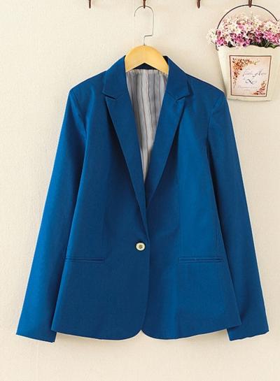 Oasap Solid Color Long Sleeve One Button Blazer