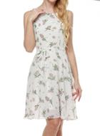 Oasap Fashion Sleeveless Floral Printed Dress With Belt