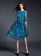 Oasap Floral Print Slim Chiffon Dress
