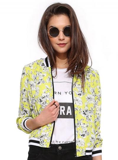 Oasap Floral Printed Full Zip Short Jacket