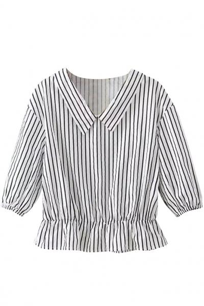 Oasap Preppy Stripe Print Pull Over Blouse