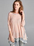 Oasap Fashion 3/4 Sleeve Floral Loose Fit Tee
