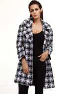 Oasap Turn Down Collar Long Sleeve Plaid Open Front Coat