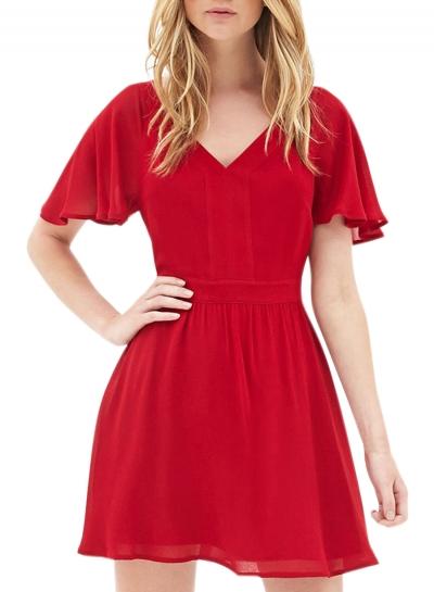 Oasap Women's V Neck Cut-out Back A-line Chiffon Dress