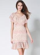 Oasap Elegant V Neck Ruffle Lace Party Dress
