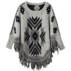 Oasap Women's Geometric Batwing Sleeve Tasseled Pullover Sweater