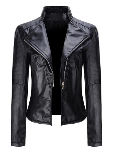 Oasap Zipper Long Sleeve Moto Biker Slim Pu Jacket