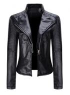 Oasap Zipper Long Sleeve Moto Biker Slim Pu Jacket