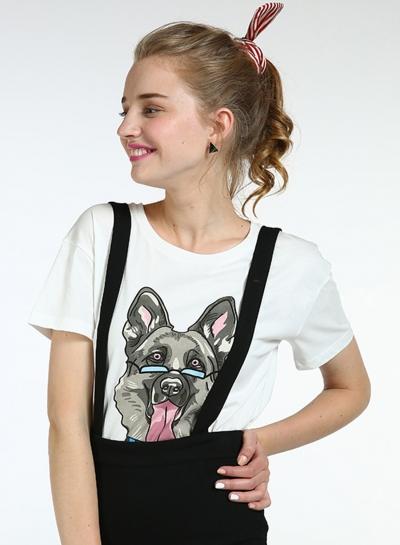 Oasap Short Sleeve Cartoon Dog Printed Loose Fit Tee