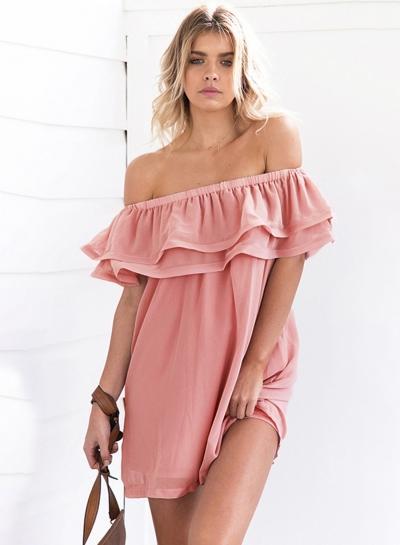 Oasap Slash Neck Double Flounce Panel Mini Dress