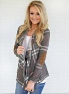 Oasap Long Sleeve Asymmetric Design Plaid Outwear Coat