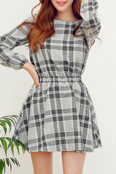 Oasap Stylish Plaid Printed Mini Dress