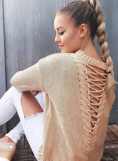 Oasap Round Neck Hollow Out Knit Sweater
