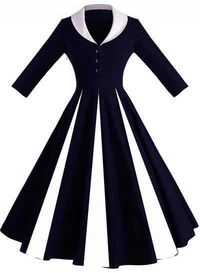 Oasap Color Block Shawl Collar A-line Dress