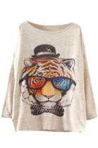 Oasap Fashion Tiger Pattern Ribbed Sleeve Sweater
