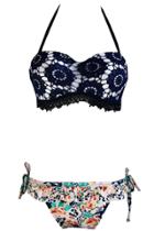 Oasap Women Crochet Lace Top Halter Two Piece Swimsuit