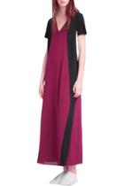 Oasap Women Color Block Deep V Short Sleeve Maxi Dress