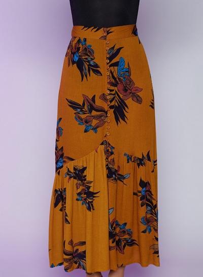 Oasap Floral Graphic Slit Front Asymmetric Skirt