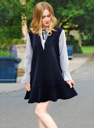 Oasap Fashion Long Sleeve Stripe Ruffle Dress