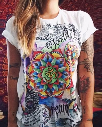 Oasap Loose Fit Letter Printed Short Sleeve Tee