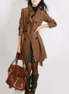 Oasap Stand Collar Long Sleeve Slim Fit Coat With Belt