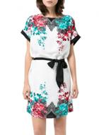 Oasap Women Fashion Short Sleeve Floral Print Tie Waist Dress