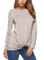 Oasap Solid Long Sleeve Knot Front Irregular Pullover Tee