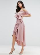 Oasap Elegant Off Shoulder Ruffle High Low Dress
