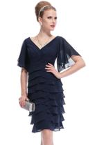 Oasap Women's V-neck Butterfly Sleeve Ruffled Bottom Short Party Cocktail Dres