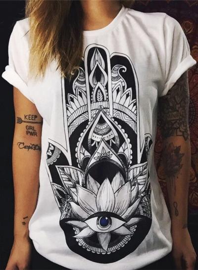 Oasap Loose Fit Eye Printed Short Sleeve Tee