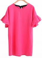 Oasap Solid Short Ruffle Sleeve Pullover Dress