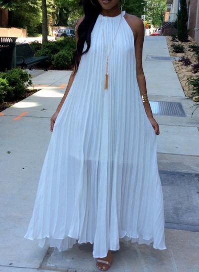 Oasap Halter Off Shoulder Sleeveless Maxi Pleated Dress