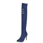 Oasap Peep Toe Side Zipper Stiletto Heels Over-the-knee Denim Boots