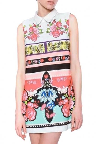 Oasap Tribal Brightly Floral Print Sleeveless Shift Dress