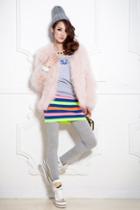 Oasap Elastic Waist Colored Striped Cotton Skirt With Leggings