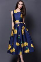 Oasap Tank Top Navy Floral Skirt Set