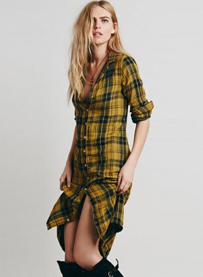 Oasap Women's Plaid Print Button Front Midi Dress