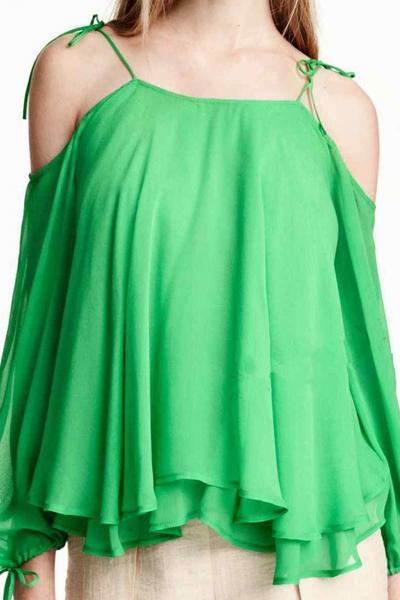 Oasap Chic Lantern Sleeve Flouncing Chiffon Blouse