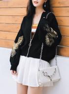 Oasap Zipper Fly Owls Embroidery Lantern Sleeve Cardigans