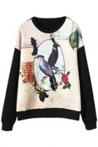 Oasap Black Beading Sequin Graphic Sweatshirt