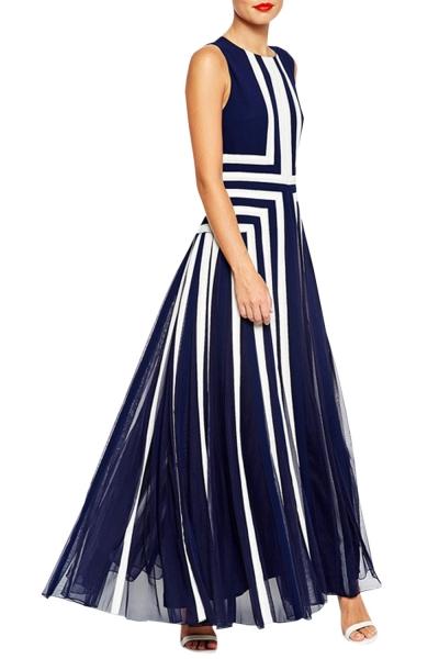 Oasap Women's Fashion Sleeveless Colorblock Mesh Evening Gown Dress