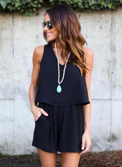 Oasap V Neck Sleeveless Backless Solid Romper