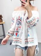 Oasap Embroidered Off Shoulder 3/4 Sleeve Blouse