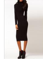 Oasap Fashion Mock Neck Long Sleeve Bodycon Midi Dress