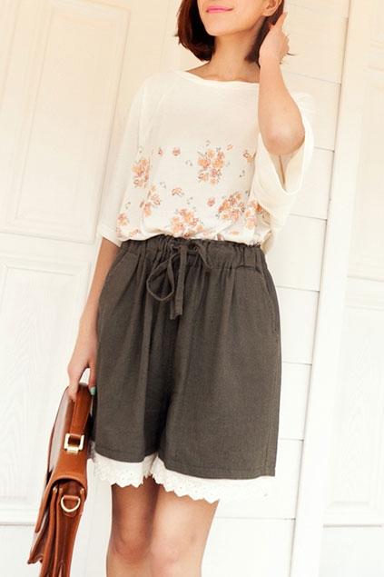 Oasap Drawstring Lace Petal Edged Hot Shorts