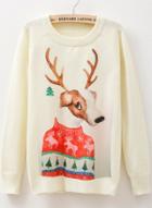 Oasap Christmas Cartoon Animal Printed Loose Sweater