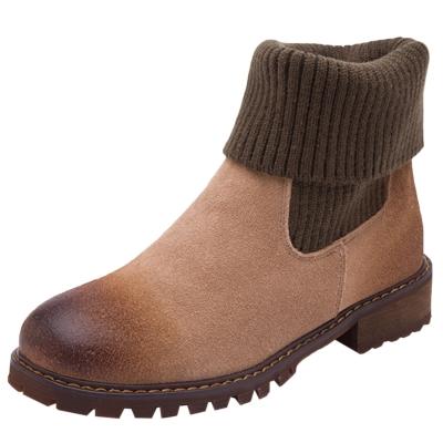 Oasap Women's Round Toe Slip-on Low Heels Nubuck Ankle Boots