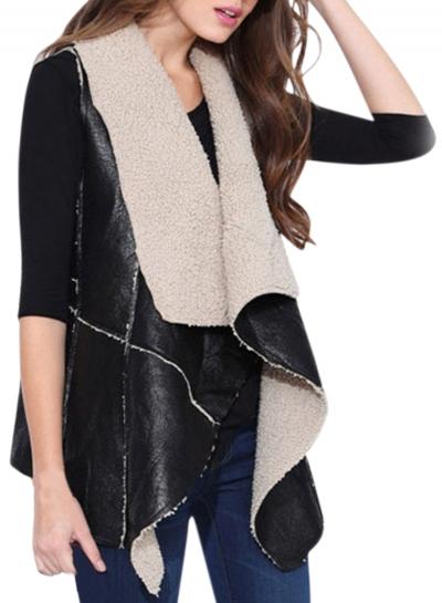 Oasap Women's Fashion Wide Lapel Faux Leather Vest Jacket