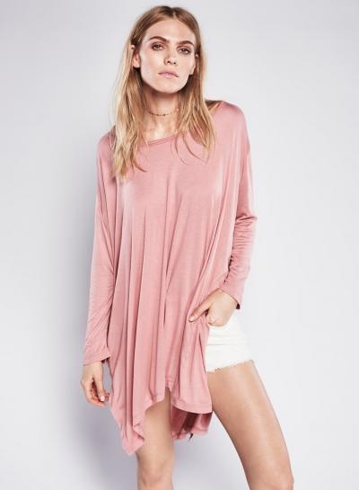 Oasap Batwing Sleeve Side Slit Loose Solid Tee