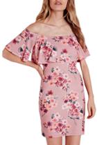 Oasap Women's Fashion Slash Neck Floral Print Flounce Bodycon Mini Dress